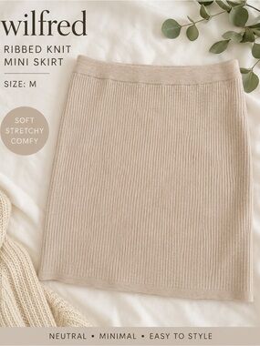 Wilfred Neutral Beige Ribbed Knit Mini Skirt